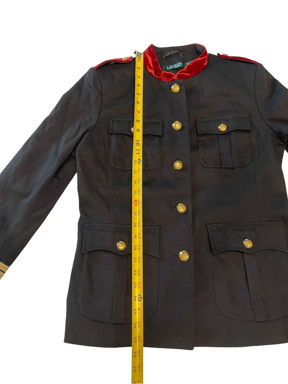 Lauren Ralph Lauren Military Velvet Mockneck jacket blazer Black /red 12 - Picture 7 of 13